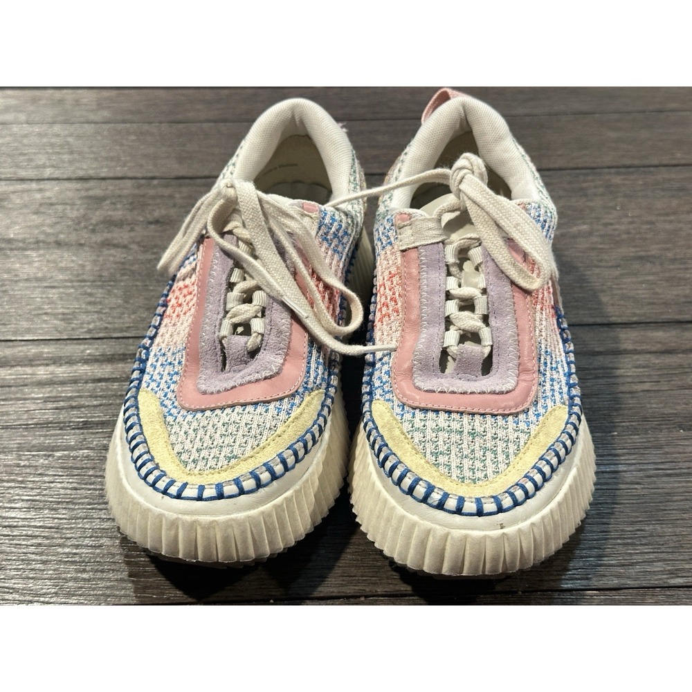Dolce Vita Dolen Platform Sneaker Funfetti Rainbow Woven Flatform Sz 7.5 Lace Up